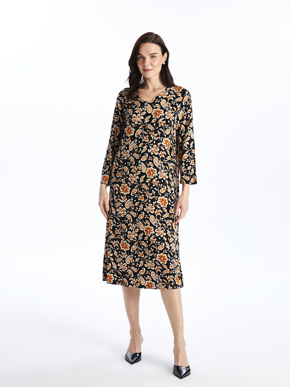 V-Neck Patterned Women's Dress