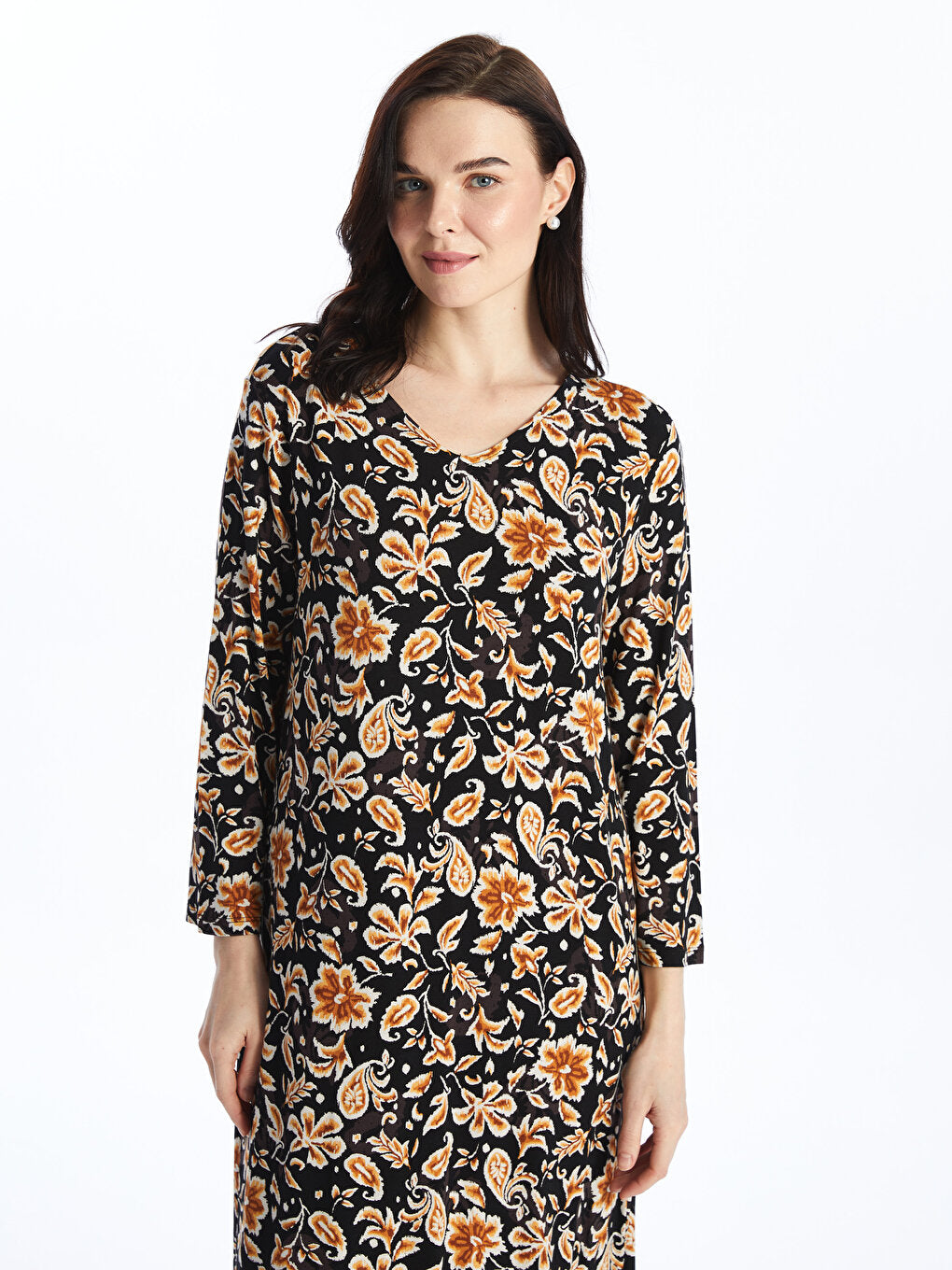 V-Neck Patterned Women's Dress