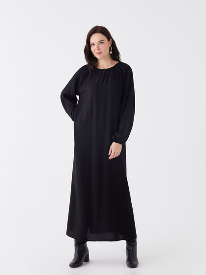 Crew Neck Straight Long Sleeve Linen Look Women's Dress