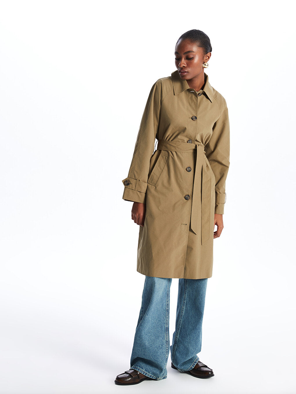 Women's Jacket Collar Plain Trench Coat