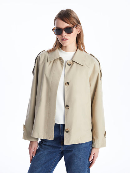 Women's Shirt Collar Plain Trench Coat