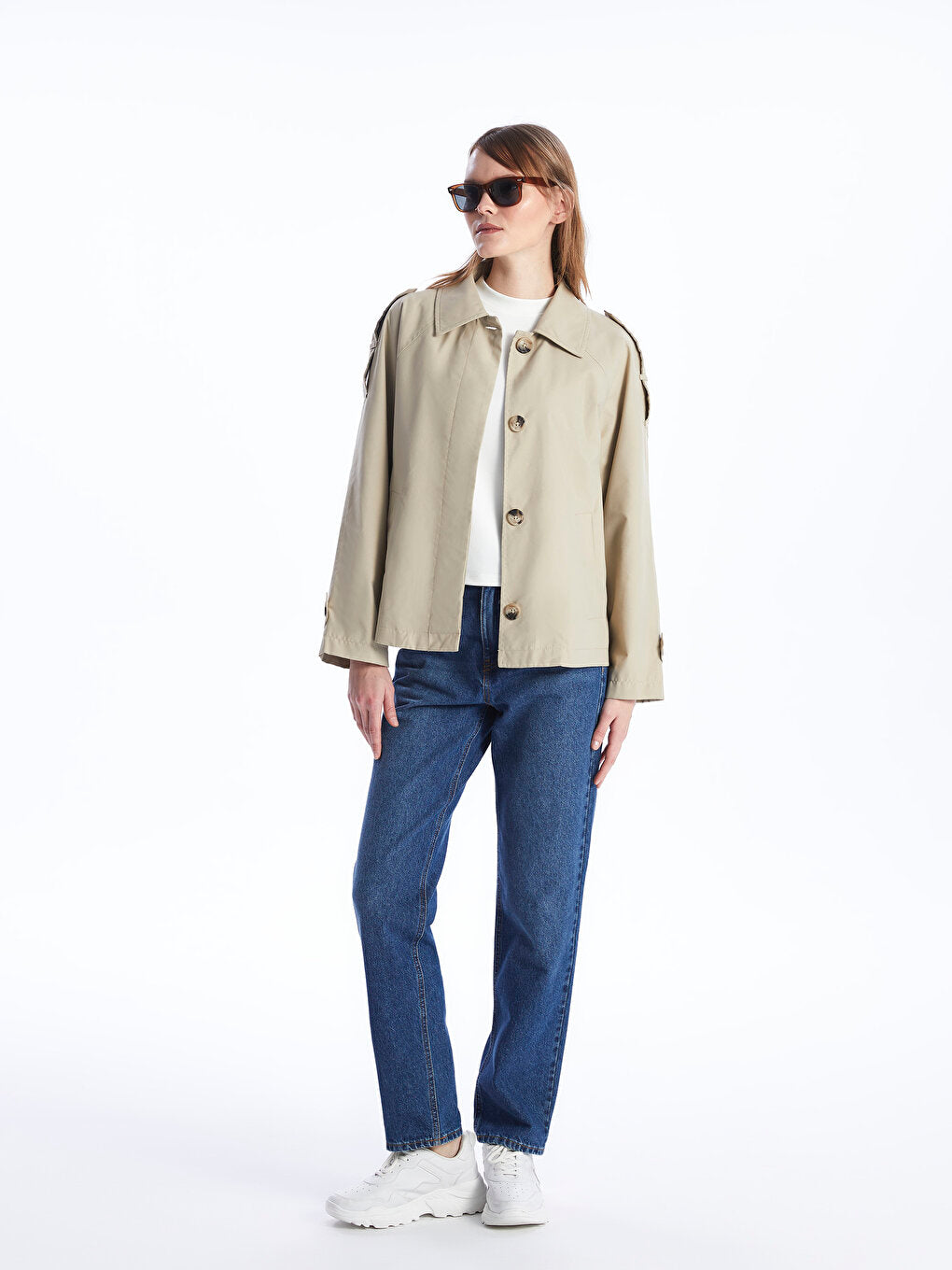 Women's Shirt Collar Plain Trench Coat