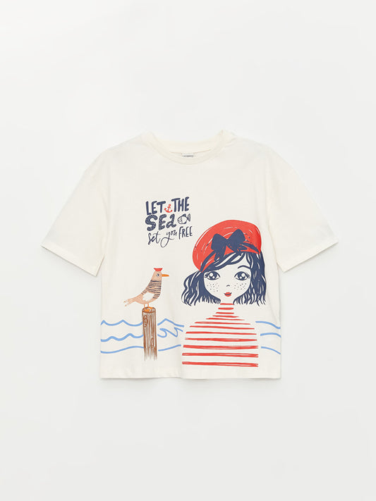 Crew Neck Printed Short Sleeve Girls' T-Shirt