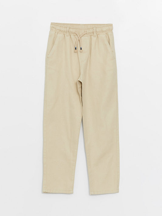 Elastic Waist Linen Blend Boy's Trousers