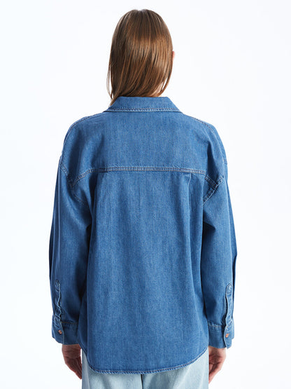 Plain Long Sleeve Oversize Women's Jean Shirt