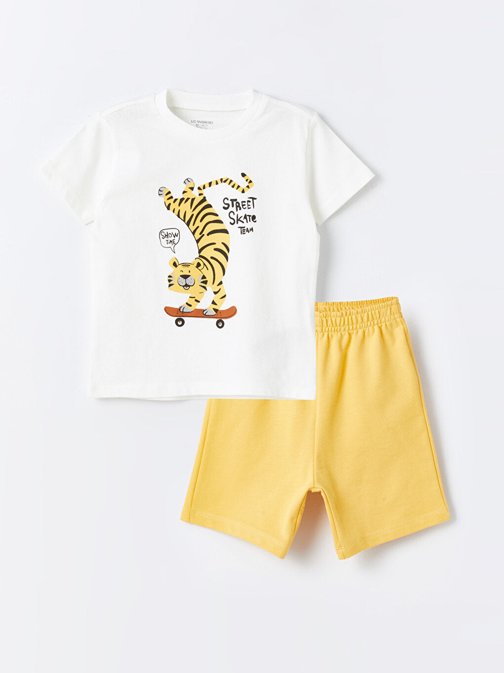 Crew Neck Printed Baby Boy T-Shirt and Shorts 2-Piece Set