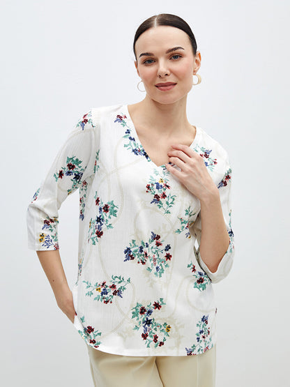 V-Neck Floral Women's Blouse