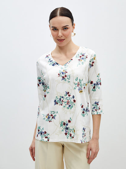 V-Neck Floral Women's Blouse