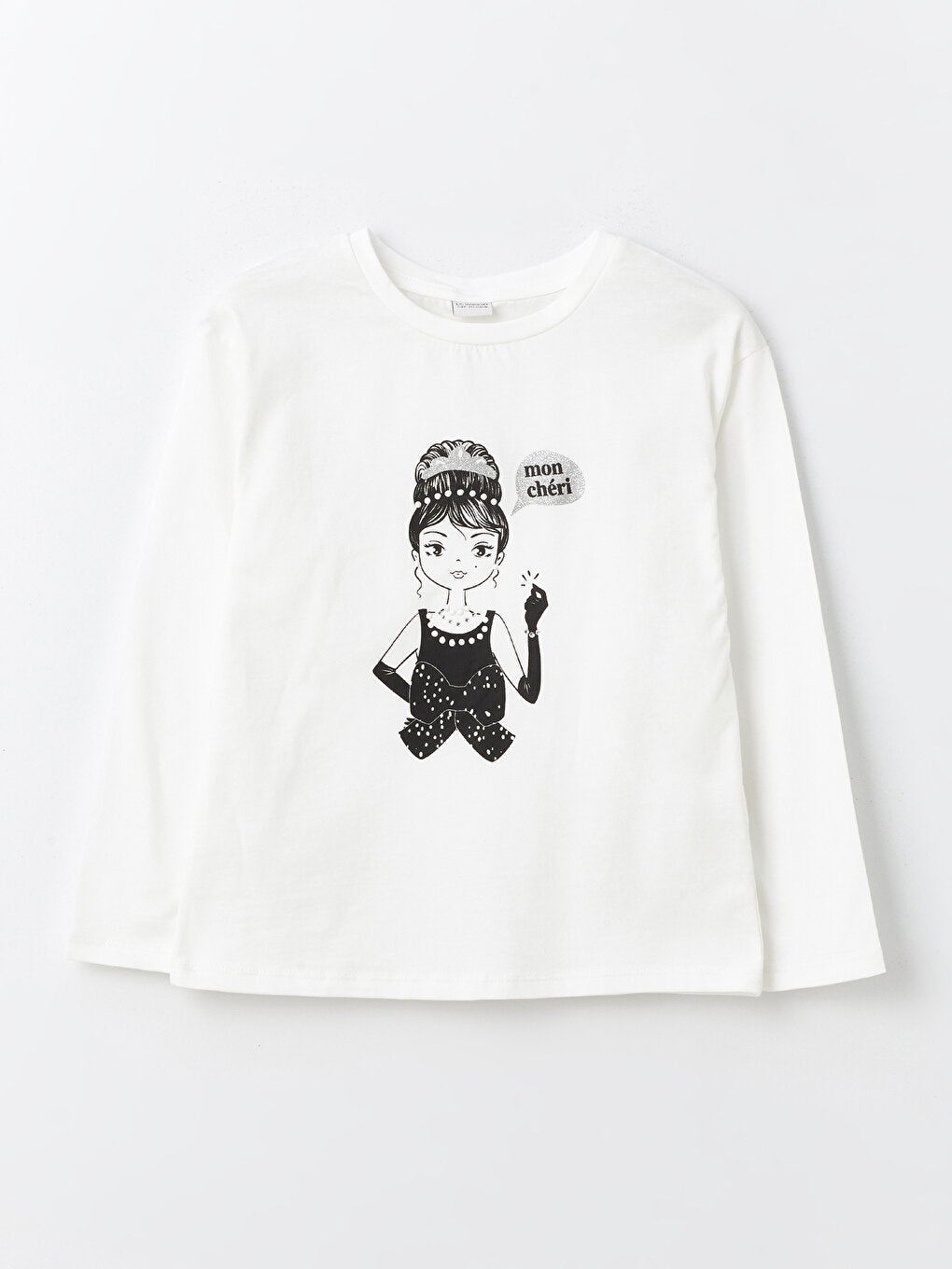 Crew Neck Printed Long Sleeve Girls' T-Shirt