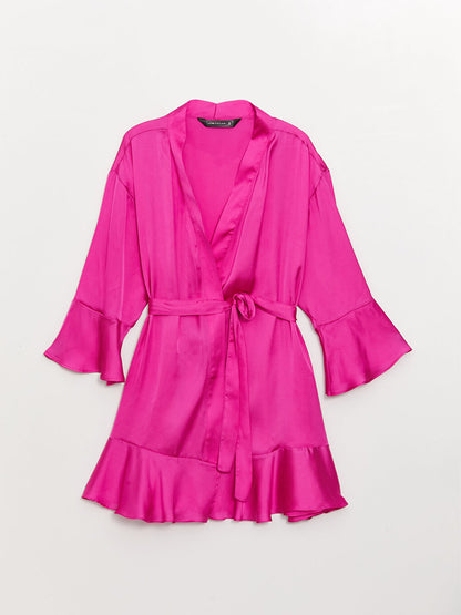 Double Breasted Collar Plain Satin Women's Dressing Gown