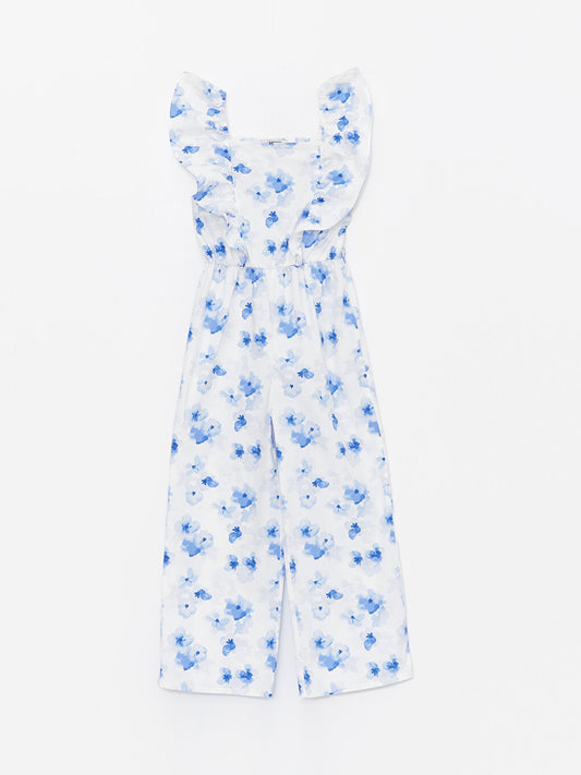 Square Collar Floral Girl's Jumpsuit