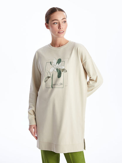 Crew Neck Printed Long Sleeve Oversize Women's Tunic