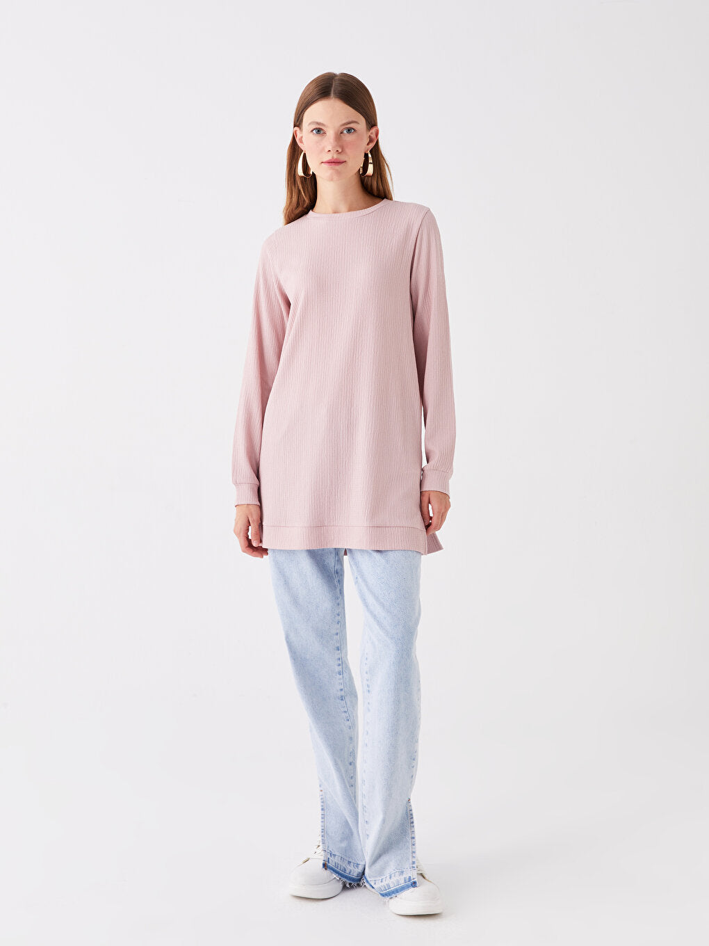 Crew Neck Plain Long Sleeve Women's Tunic