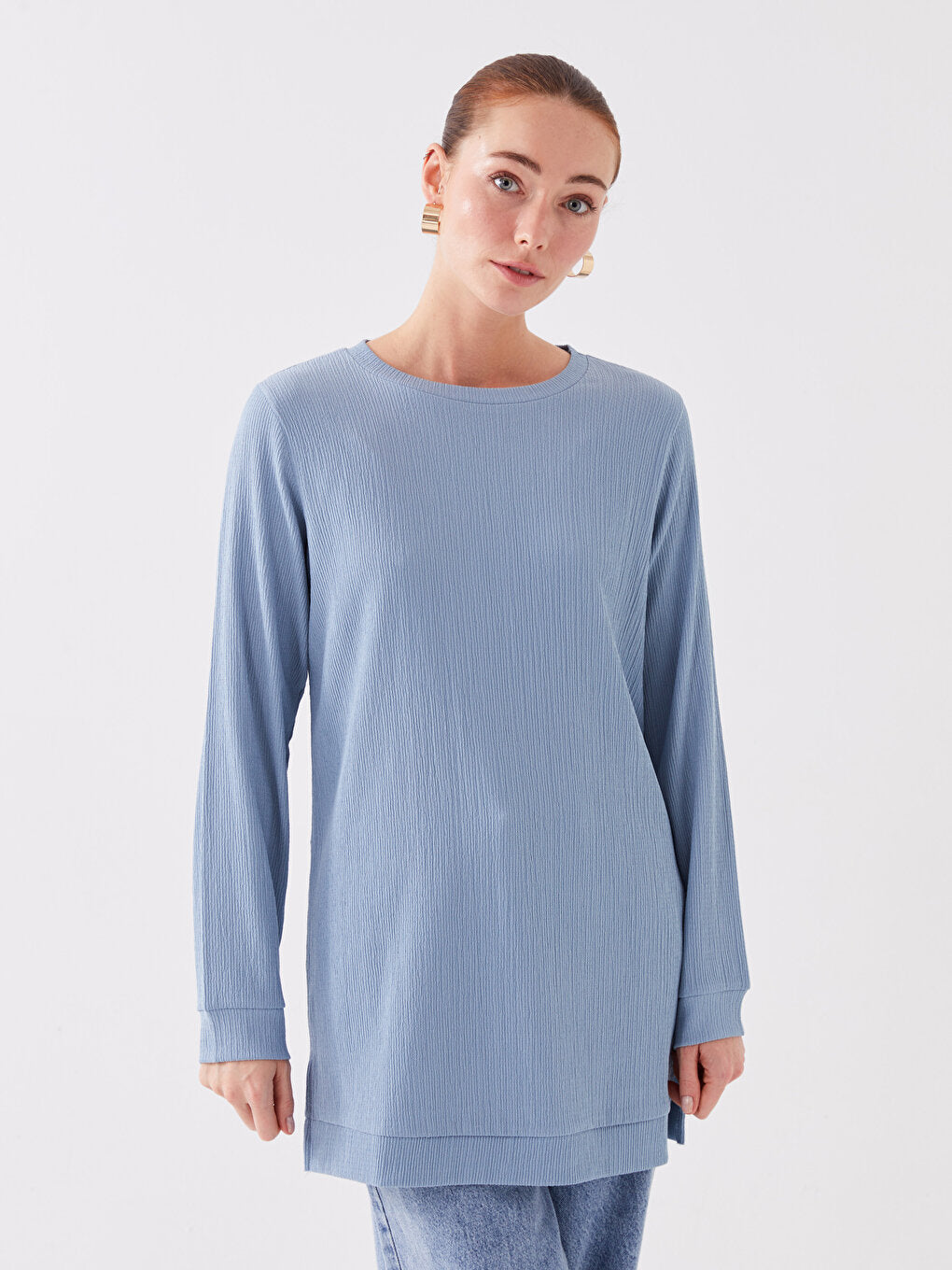 Crew Neck Plain Long Sleeve Women's Tunic