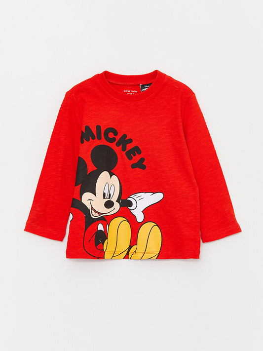 Crew Neck Long Sleeve Mickey Mouse Printed Baby Boy Sweatshirt