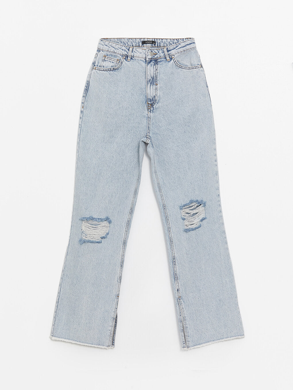 High Waist Wideleg Ripped Detailed Women's Jean Trousers