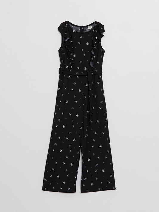 Crew Neck Floral Girl's Jumpsuit