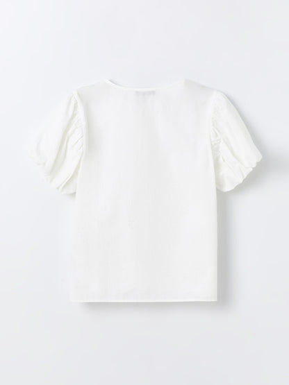 Crew Neck Scallop Detailed Short Sleeve Girl's Shirt