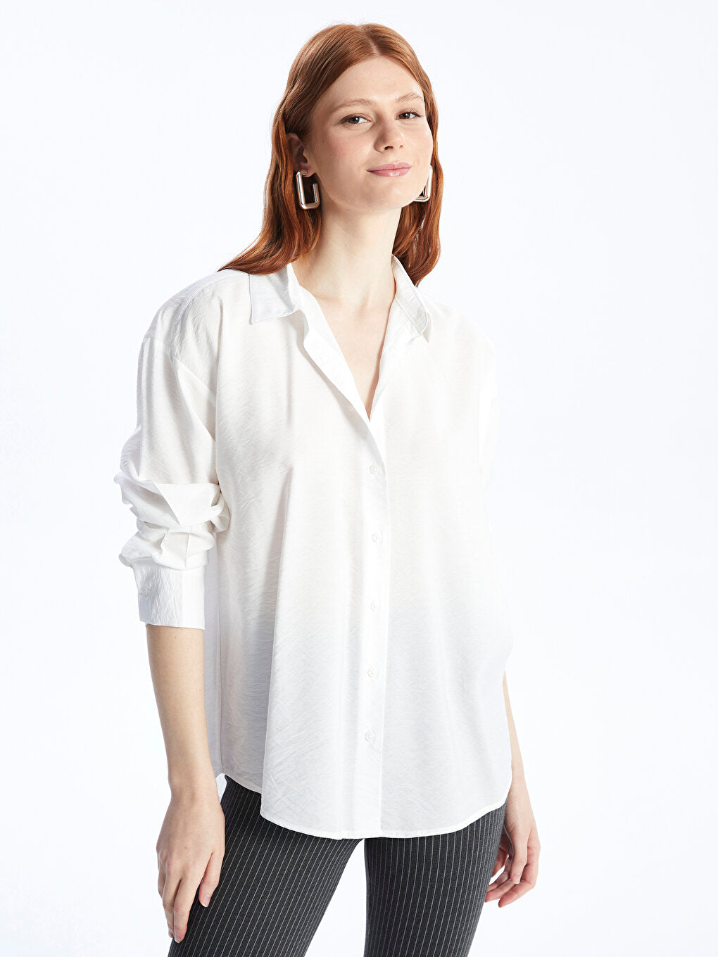 Plain Long Sleeve Oversize Women's Shirt