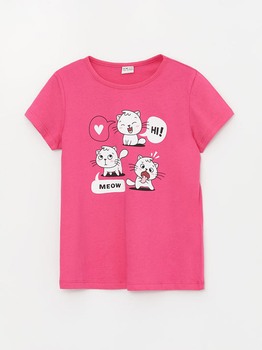 Crew Neck Printed Short Sleeve Girls' T-Shirt