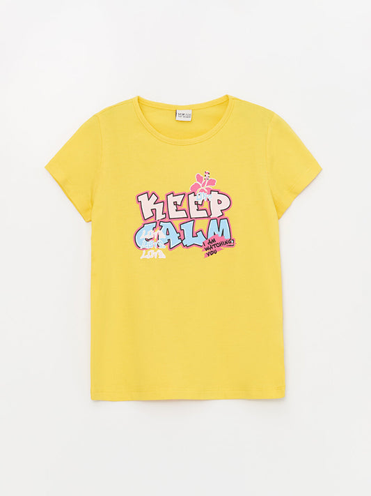 Crew Neck Printed Short Sleeve Girls' T-Shirt