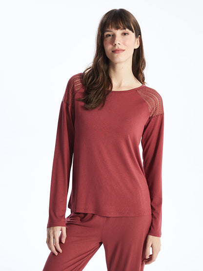 Crew Neck Plain Long Sleeve Women's Pajama Set