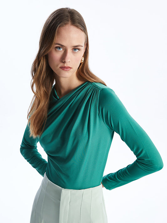 Crew Neck Plain Long Sleeve Women's Blouse