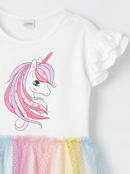 Crew Neck Printed Girl's Dress