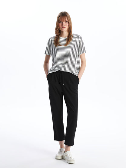 Carrot Cut Women's Trousers with Elastic Waist