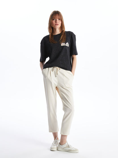 Carrot Cut Women's Trousers with Elastic Waist