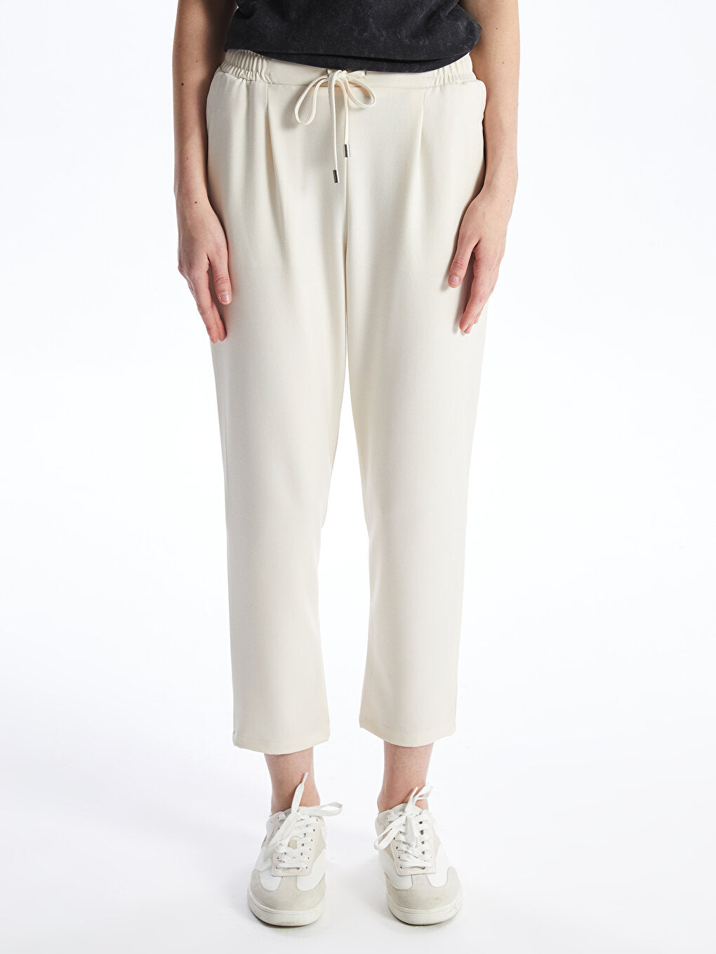 Carrot Cut Women's Trousers with Elastic Waist