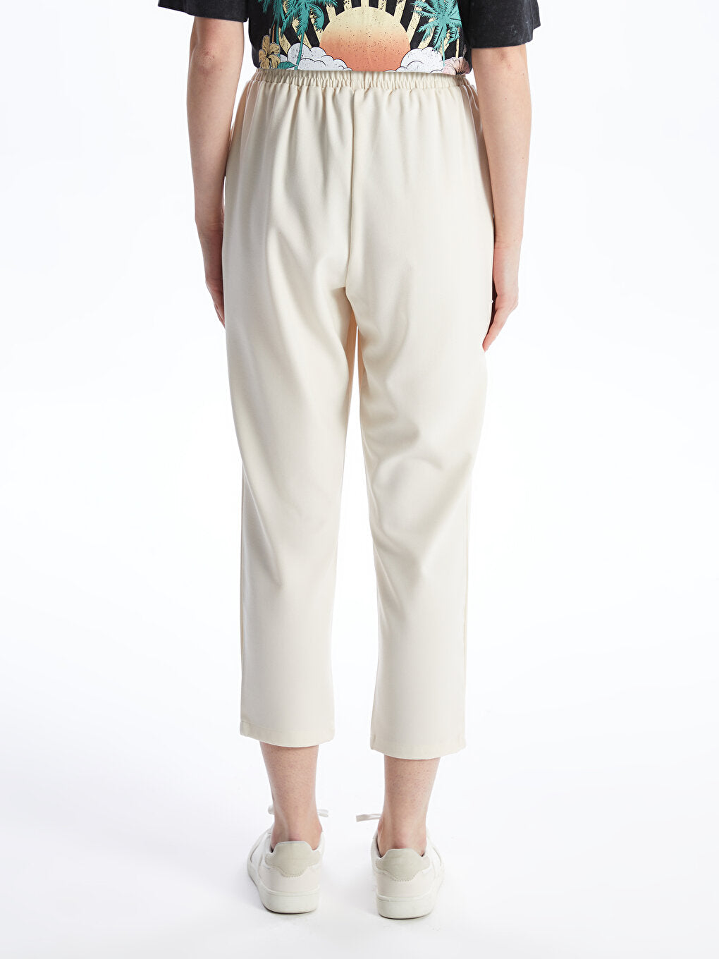 Carrot Cut Women's Trousers with Elastic Waist