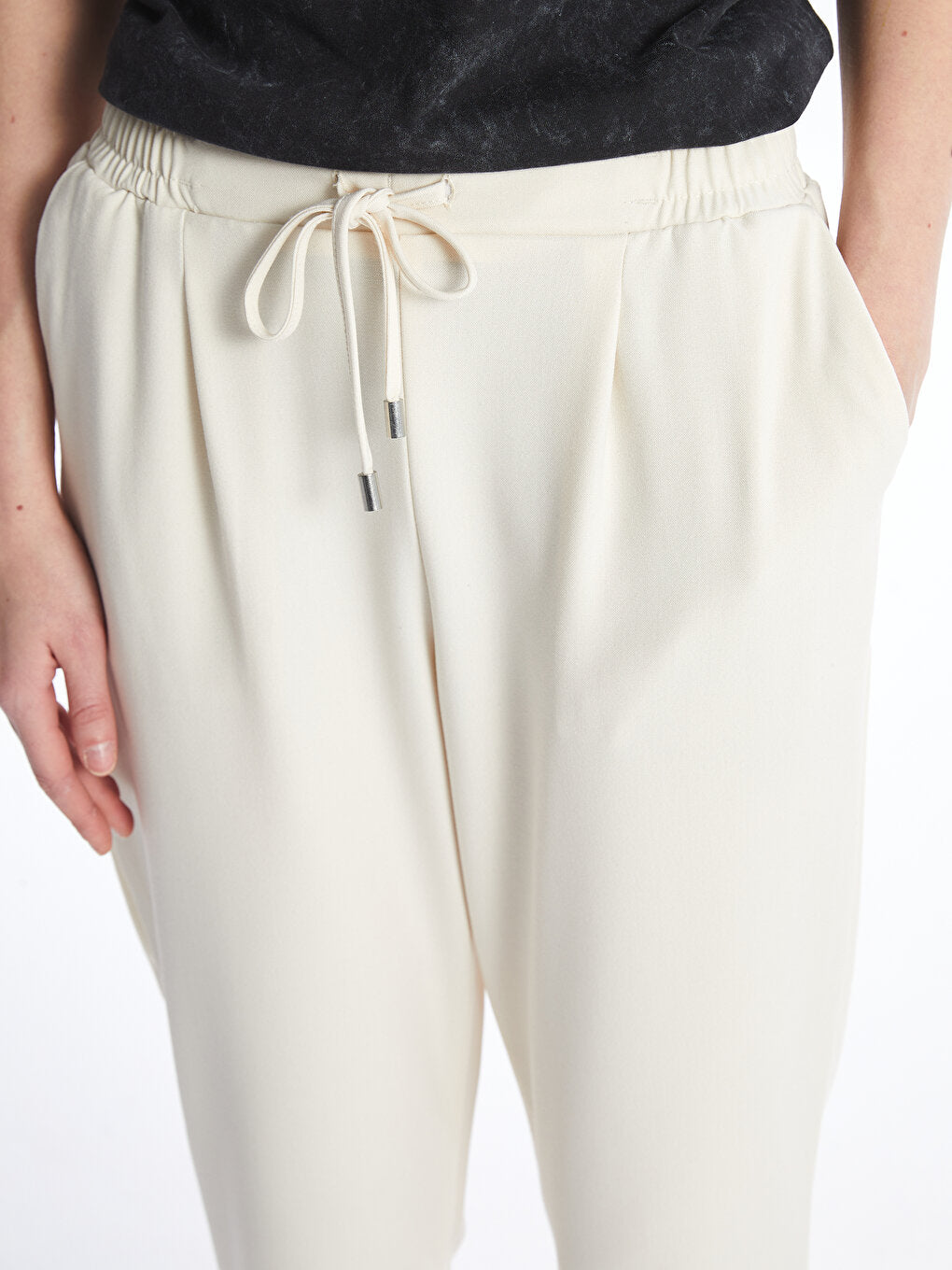 Carrot Cut Women's Trousers with Elastic Waist