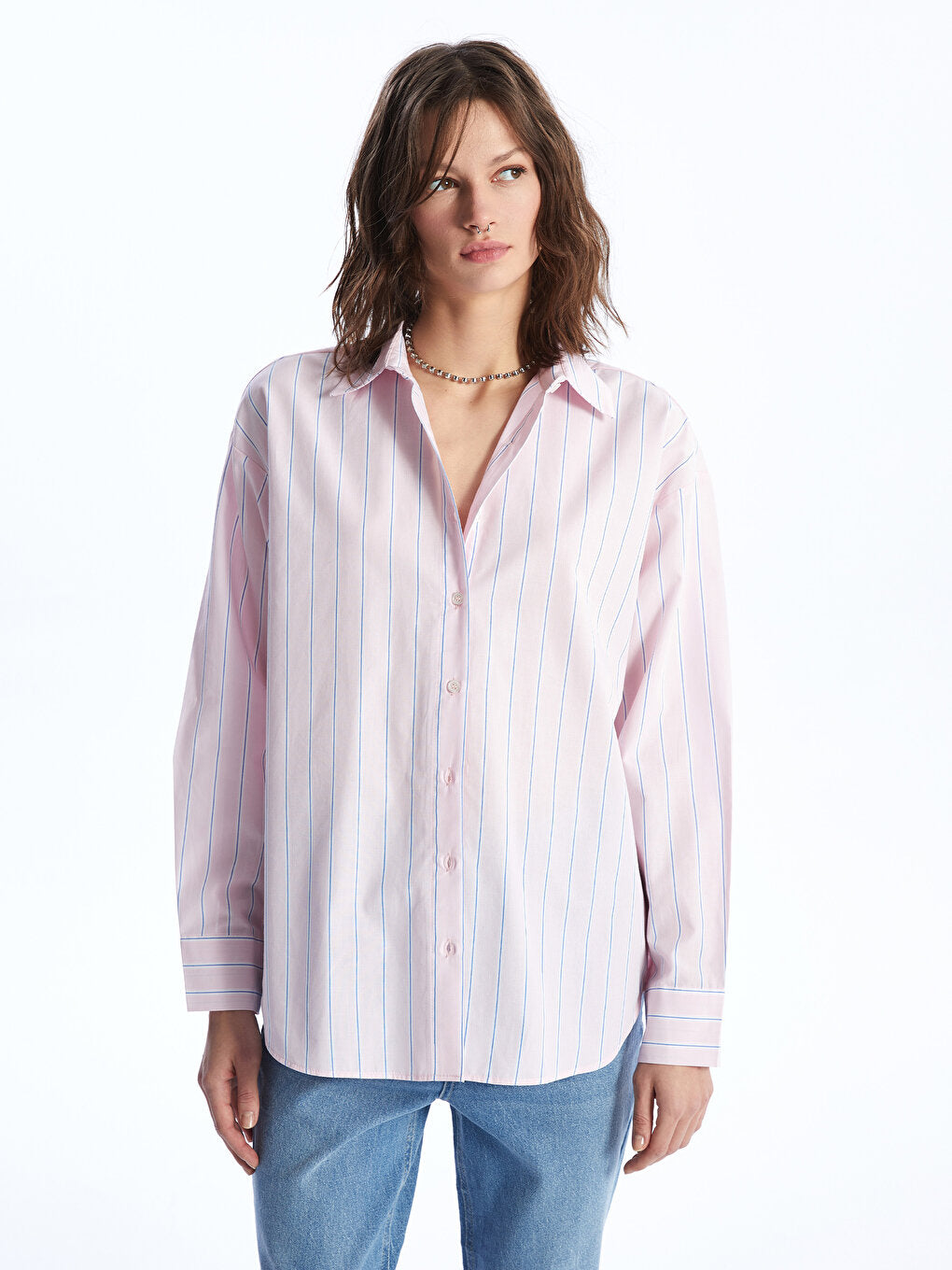 Striped Long Sleeve Poplin Women's Shirt