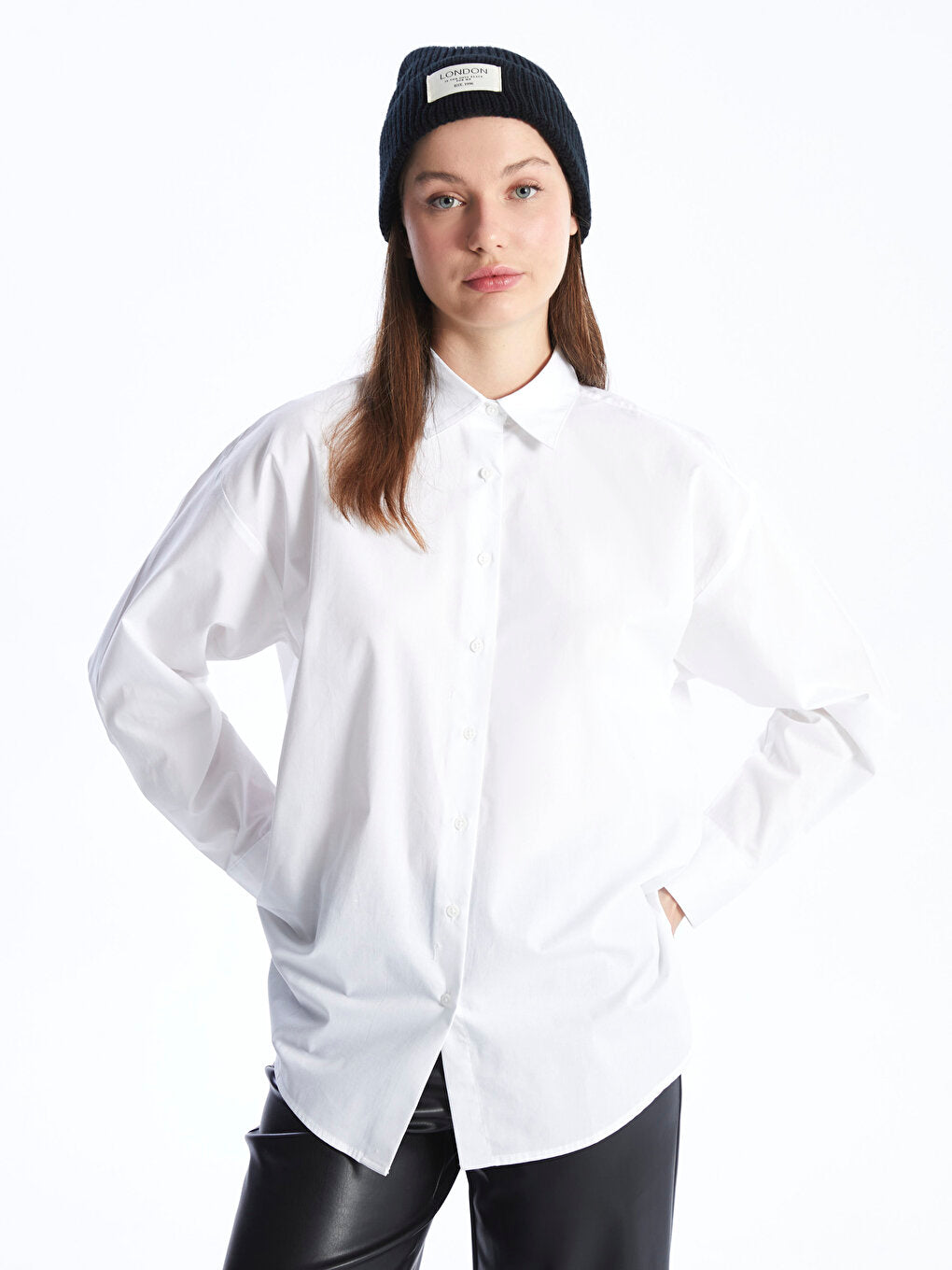 Plain Long Sleeve Poplin Women's Shirt