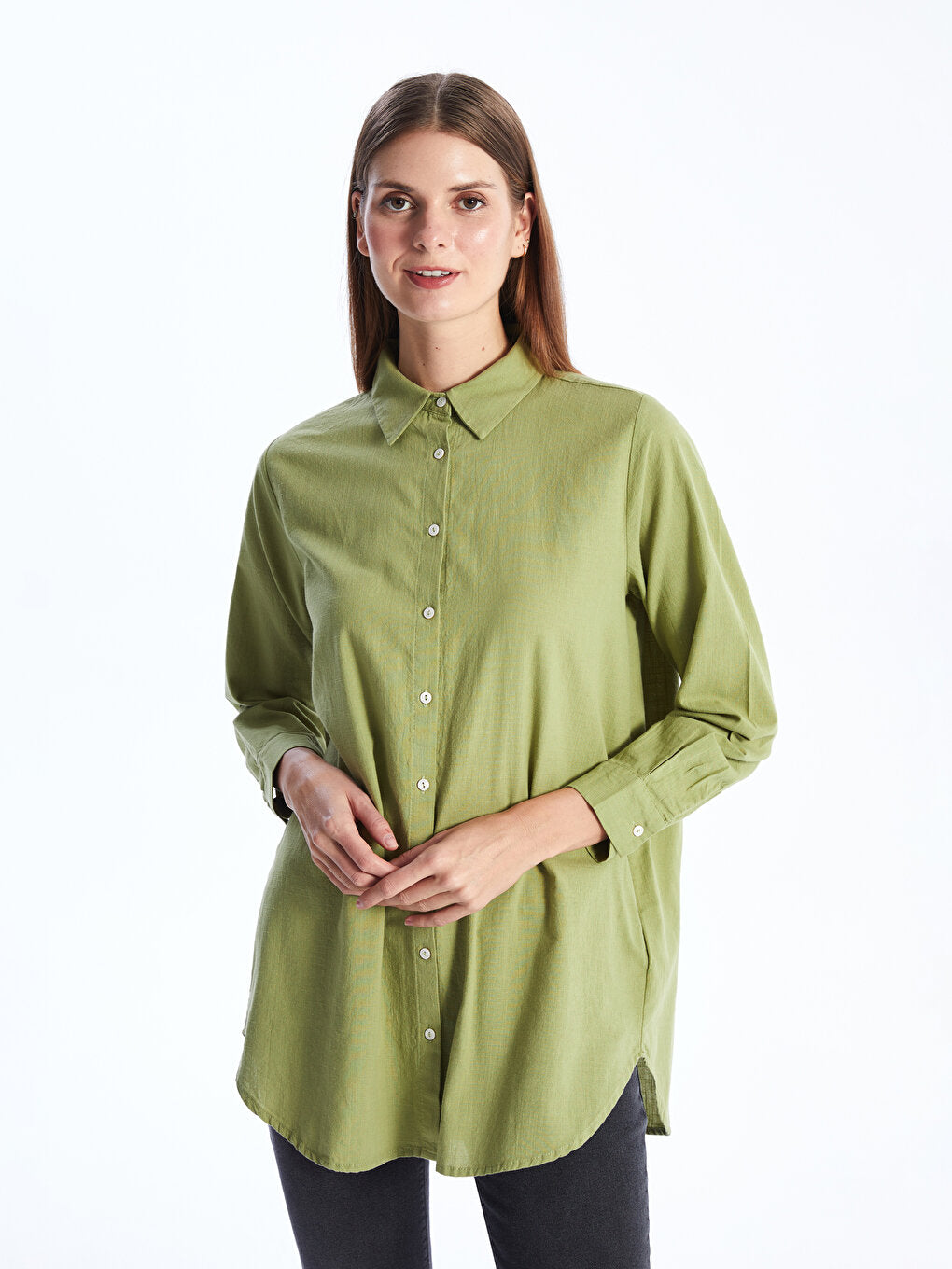 Plain Long Sleeve Women's Shirt Tunic