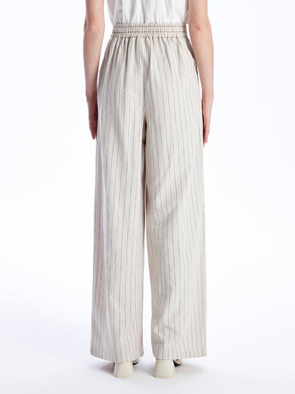 Comfortable Fit Striped Linen Blend Women's Trousers