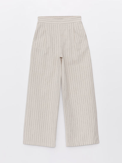 Comfortable Fit Striped Linen Blend Women's Trousers