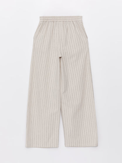 Comfortable Fit Striped Linen Blend Women's Trousers