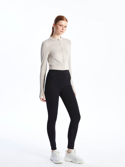 Plain Interlock Women's Tights with Elastic Waist