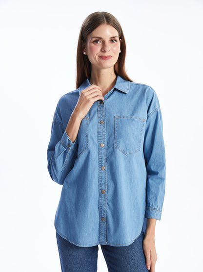 Plain Long Sleeve Oversize Women's Jean Shirt