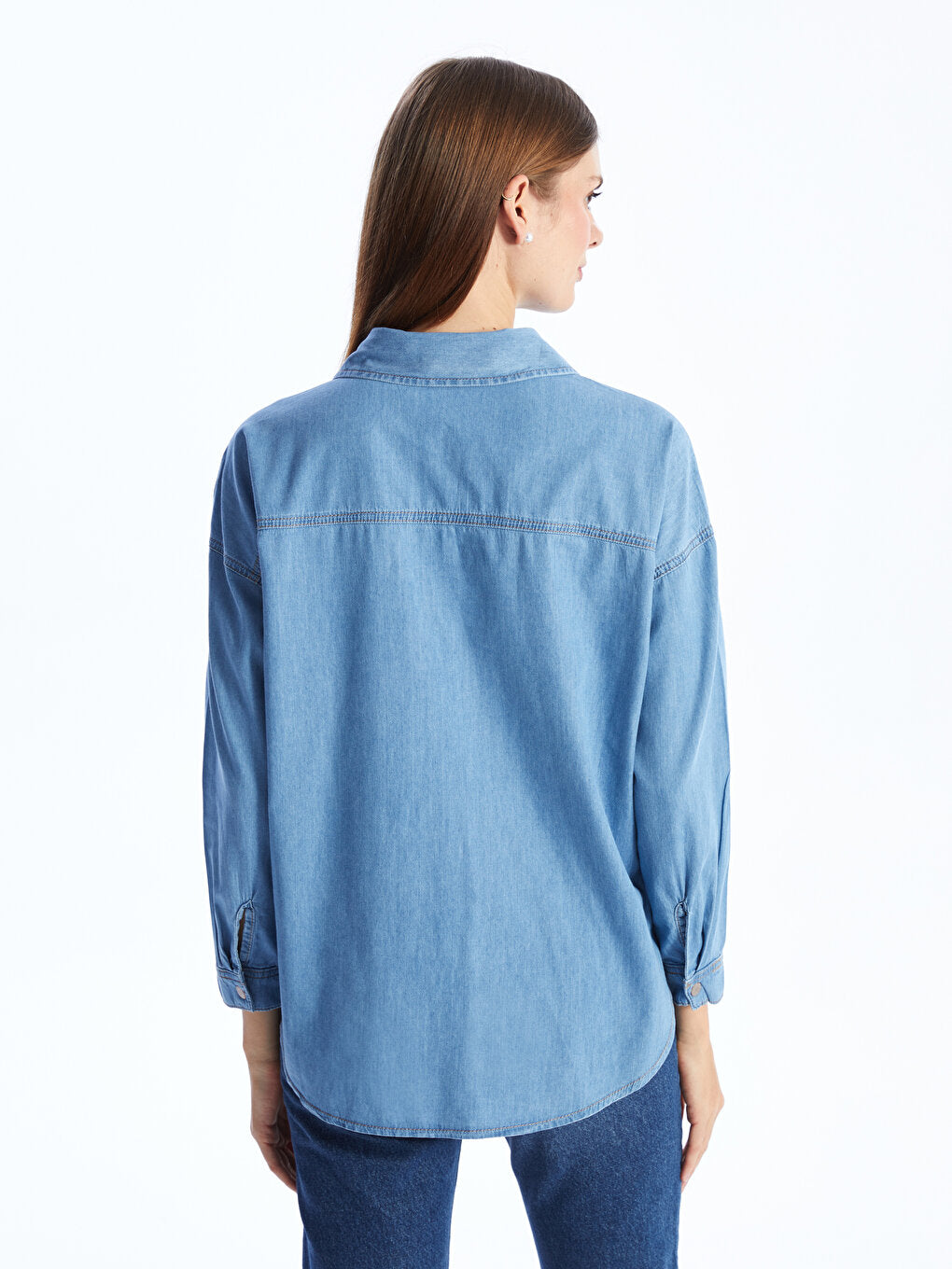 Plain Long Sleeve Oversize Women's Jean Shirt