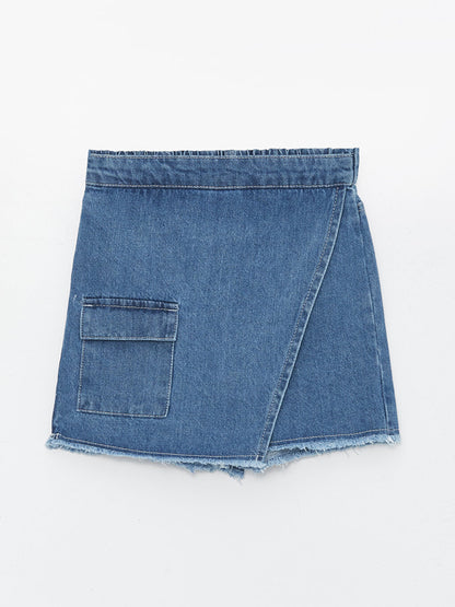 Girls' Jean Shorts Skirt with Elastic Waist