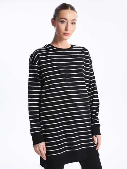 Crew Neck Striped Long Sleeve Oversize Women's Tunic