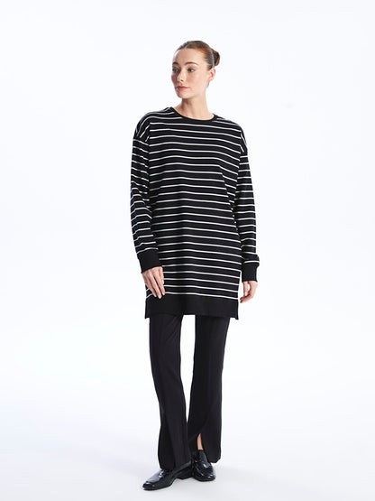 Crew Neck Striped Long Sleeve Oversize Women's Tunic