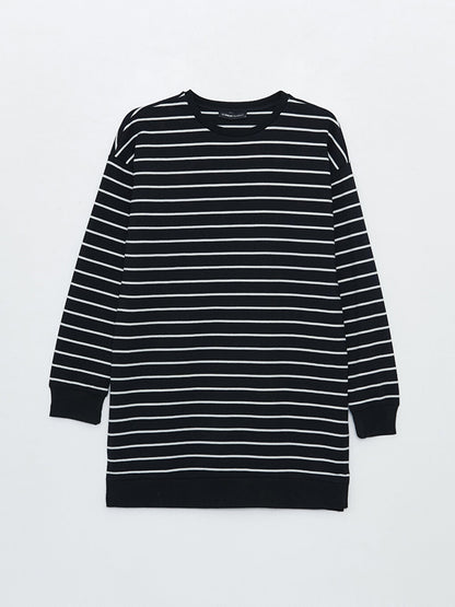 Crew Neck Striped Long Sleeve Oversize Women's Tunic