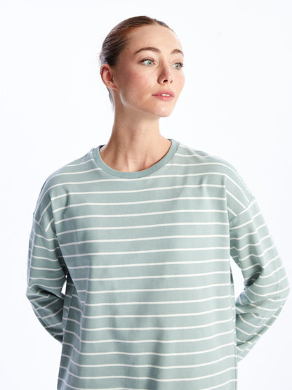 Crew Neck Striped Long Sleeve Oversize Women's Tunic