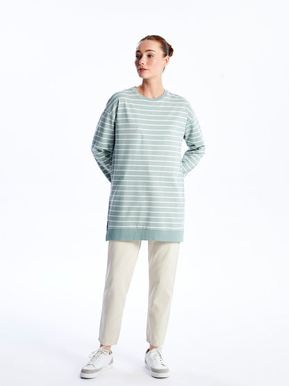 Crew Neck Striped Long Sleeve Oversize Women's Tunic