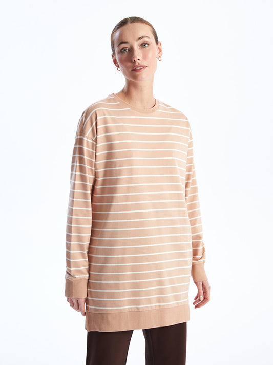 Crew Neck Striped Long Sleeve Oversize Women's Tunic