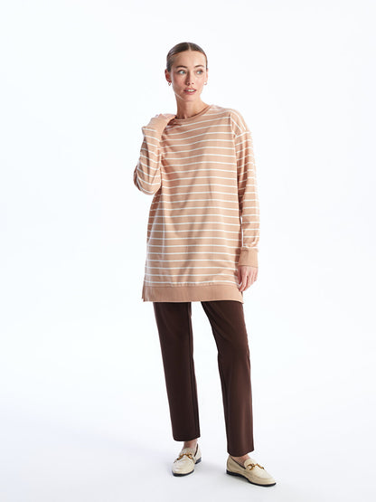 Crew Neck Striped Long Sleeve Oversize Women's Tunic